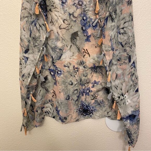 BP infinity scarf floral print lightweight gauze whimsy romantic tassels - Picture 4 of 11